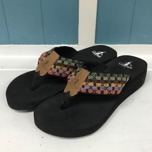 CORKYS CALLAWAY flip flops womens size 10‎ black foam sandals with woven straps